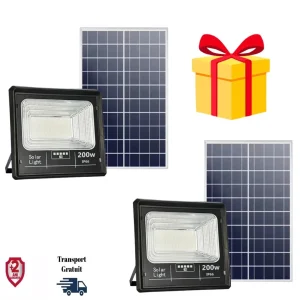 set 2x proiector solar led 200w jortan 9000 lumeni
