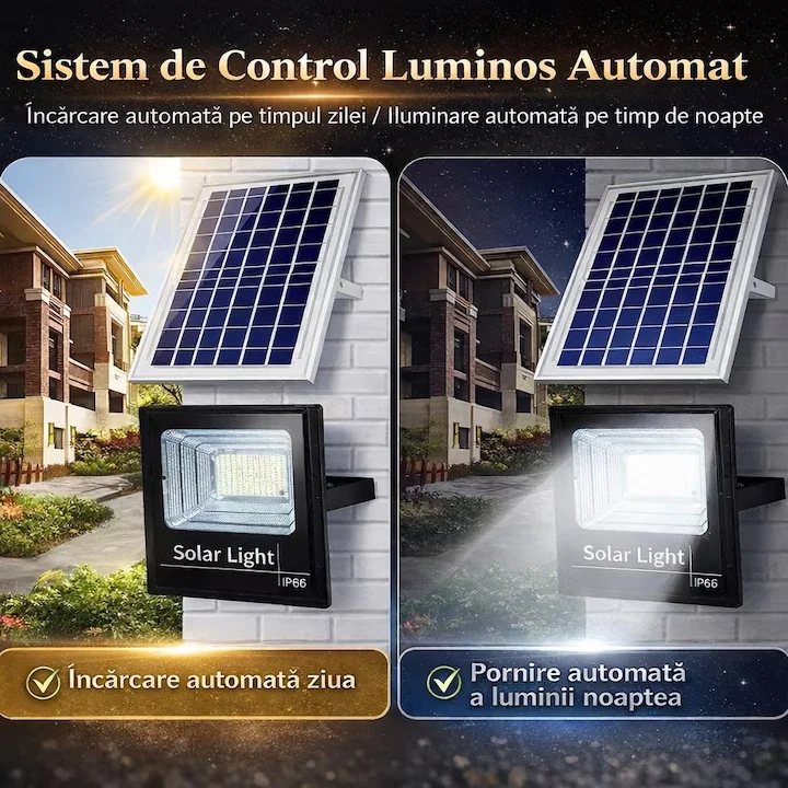 Set 2X Proiector solar LED 200W Jortan, 9000 Lumeni Ultra light cu Telecomanda, Suport prindere inclus, Panou Fotovoltaic, Autonomie Mare, Senzor de lumina Protectie IP66 - imagine 2