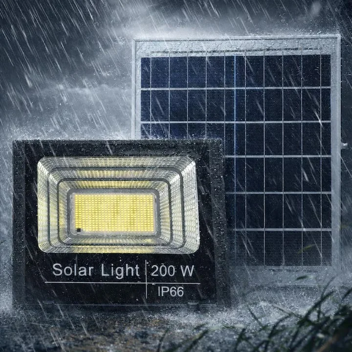 Set 2X Proiector solar LED 200W Jortan, 9000 Lumeni Ultra light cu Telecomanda, Suport prindere inclus, Panou Fotovoltaic, Autonomie Mare, Senzor de lumina Protectie IP66 - imagine 6