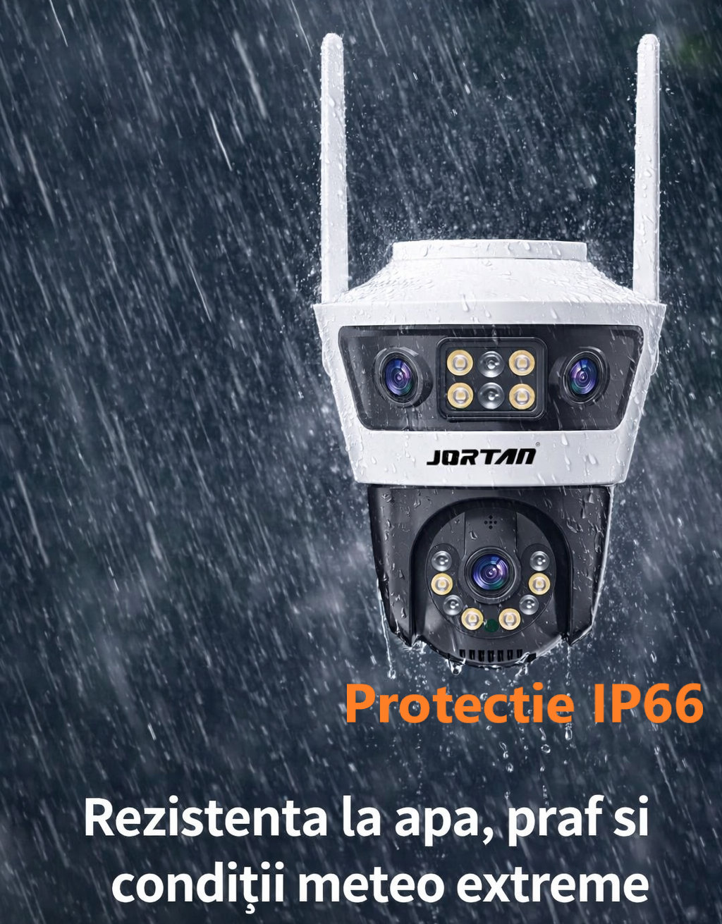 Camera de Supraveghere Tripla Jortan Fixa si mobila 9MP Ultra HD 6K, inteligenta de urmarire, 3 Lentile, Vedere nocturna color, Sirena cu Alarma, Detectie umana, microfon audio bidirectional - imagine 2