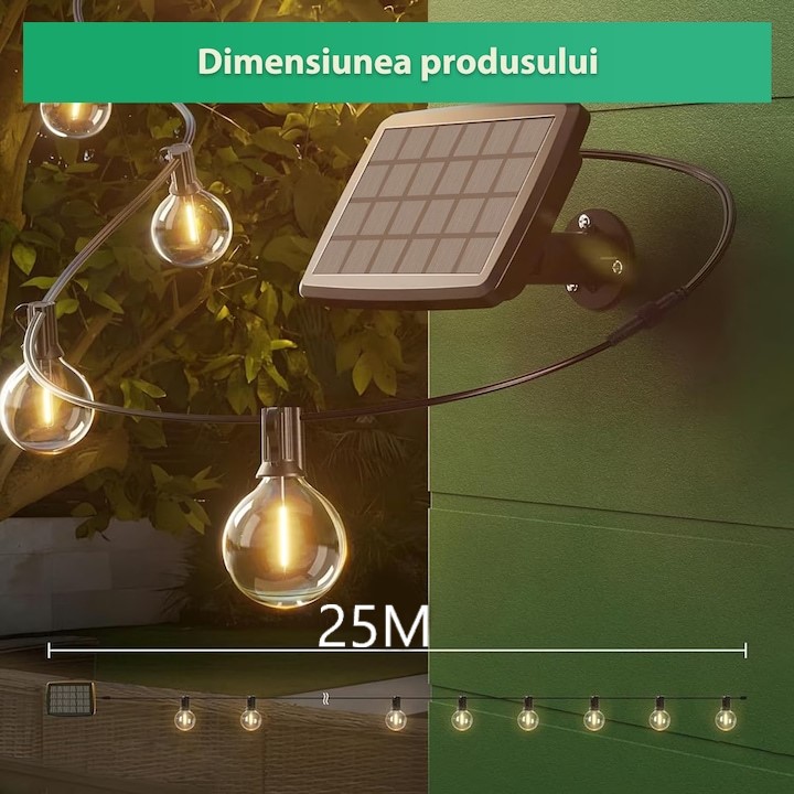 Ghirlanda Luminoasa solara Lumina Alb cald, 30M, Interconectabila, 4 Moduri de Iluminare, Becuri LED, Telecomanda inclusa, Rezistenta la Apa Autonomie Mare - imagine 6