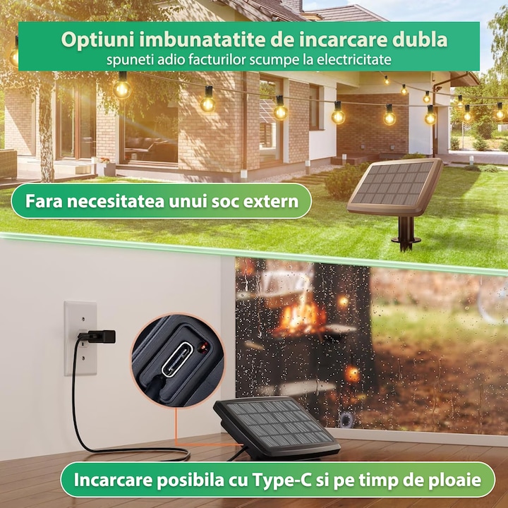 Ghirlanda Luminoasa solara Lumina Alb cald, 30M, Interconectabila, 4 Moduri de Iluminare, Becuri LED, Telecomanda inclusa, Rezistenta la Apa Autonomie Mare - imagine 8