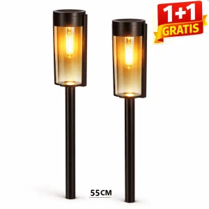 lampa solara de gradina 1+1 gratis tip felinar led 55cm
