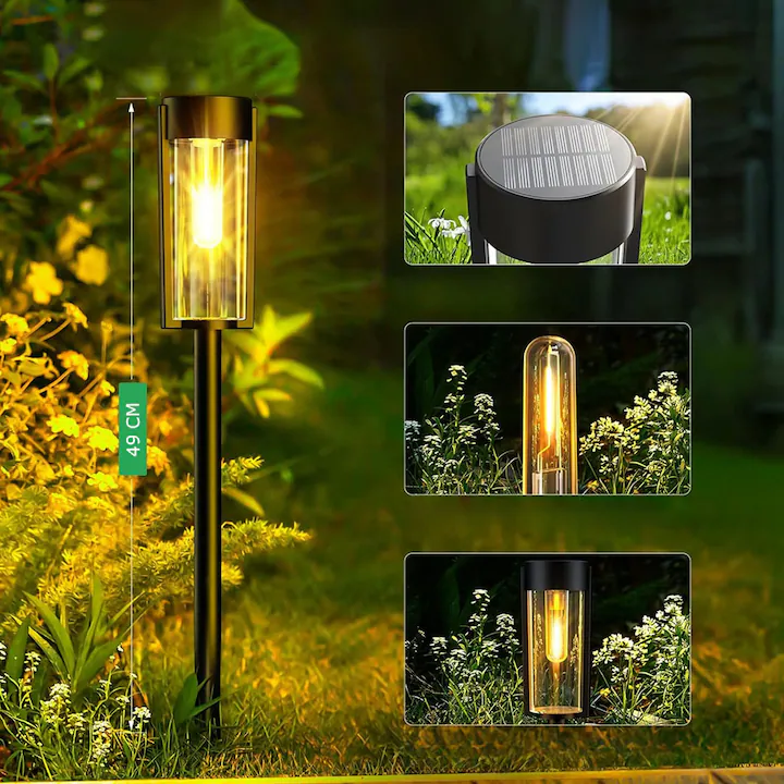 Lampa solara de gradina 2+2 Gratis Tip Felinar LED 55Cm Rezitenta la intemperii IP65 Lumina calda Pentru Curte, Alee, Drum - imagine 11