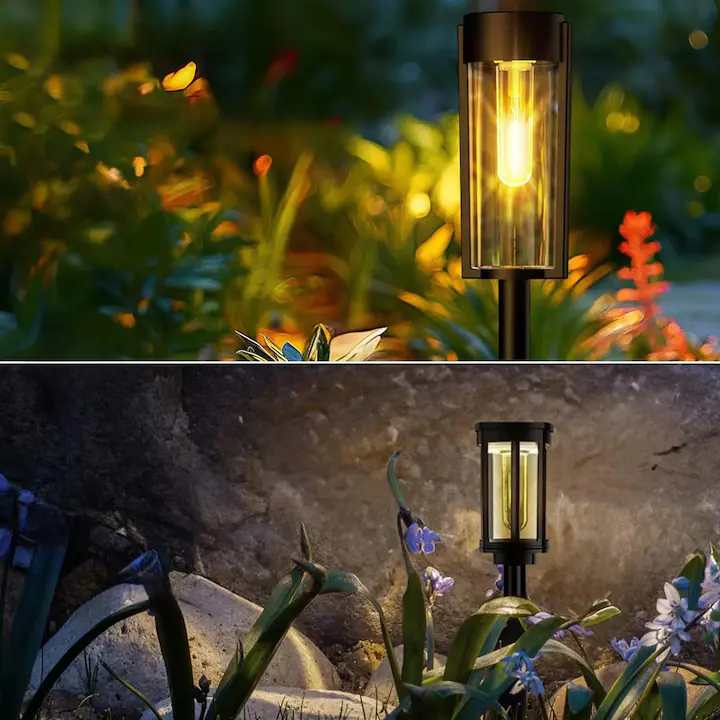 Lampa solara de gradina 2+2 Gratis Tip Felinar LED 55Cm Rezitenta la intemperii IP65 Lumina calda Pentru Curte, Alee, Drum - imagine 7