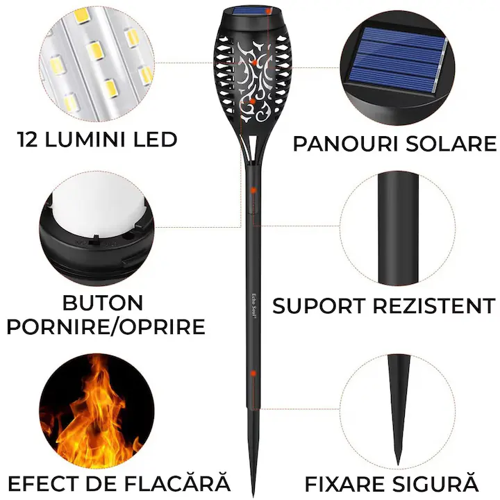 Lampa Solara Efect Flacara Tip Torta, 80CM 96 LED-uri, Pentru Gradina Varinata mare Rezistenta la Apa - imagine 8