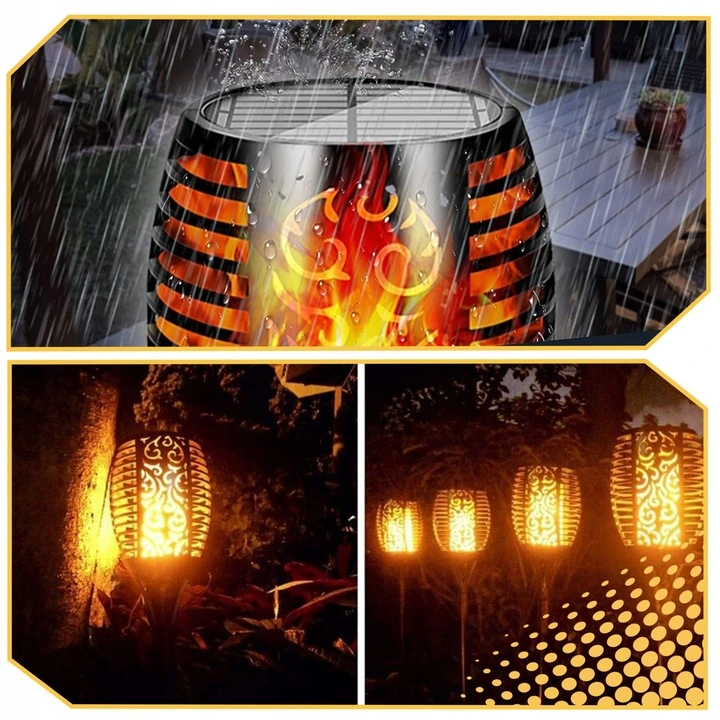 Lampa Solara Efect Flacara Tip Torta, 80CM 96 LED-uri, Pentru Gradina Varinata mare Rezistenta la Apa - imagine 5