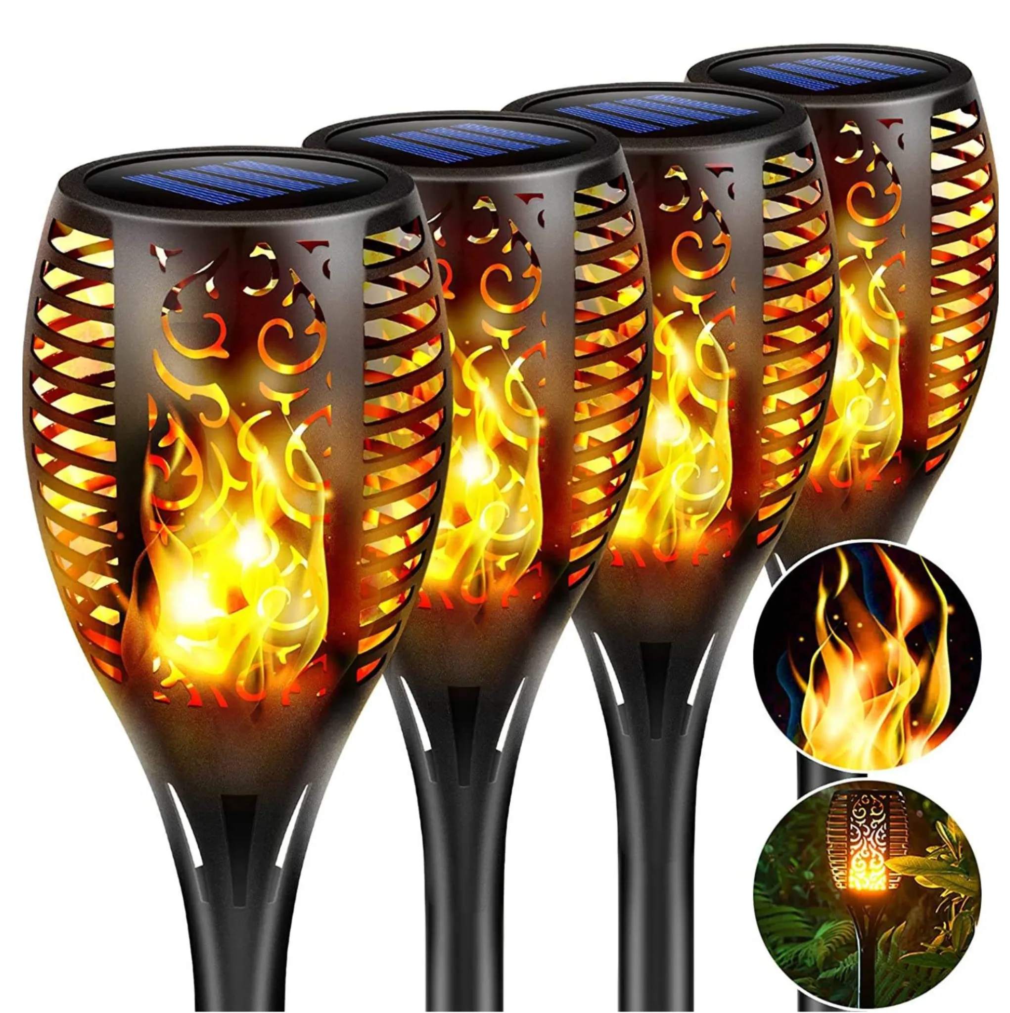 Lampa Solara Efect Flacara Tip Torta, 80CM 96 LED-uri, Pentru Gradina Varinata mare Rezistenta la Apa - imagine 2