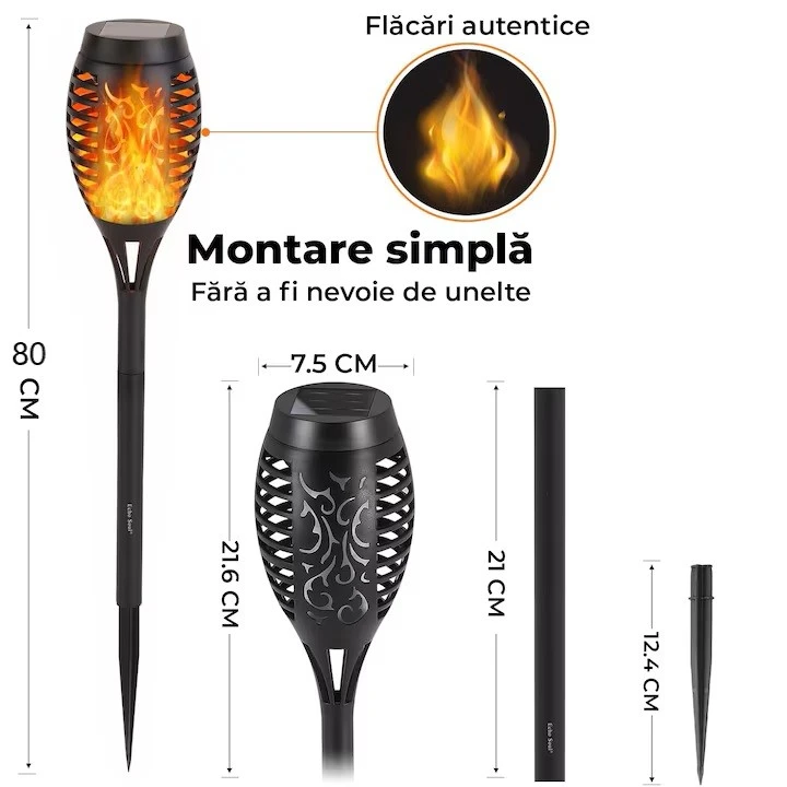 Lampa Solara Efect Flacara Tip Torta, 80CM 96 LED-uri, Pentru Gradina Varinata mare Rezistenta la Apa - imagine 7