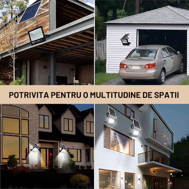 Proiector solar 100W Pro Light 7500 Lumeni, LED Ultra Luminos, cu Telecomanda, Suport prindere inclus, Autonomie Pana la 13 Ore, Senzor de lumina Protectie IP66 - imagine 5