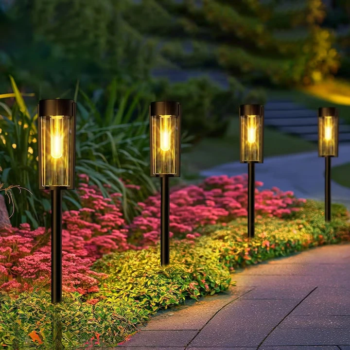 Lampa solara de gradina 1+1 Gratis Tip Felinar LED 55Cm Rezitenta la intemperii IP65 Lumina calda Pentru Curte, Alee, Drum - imagine 5