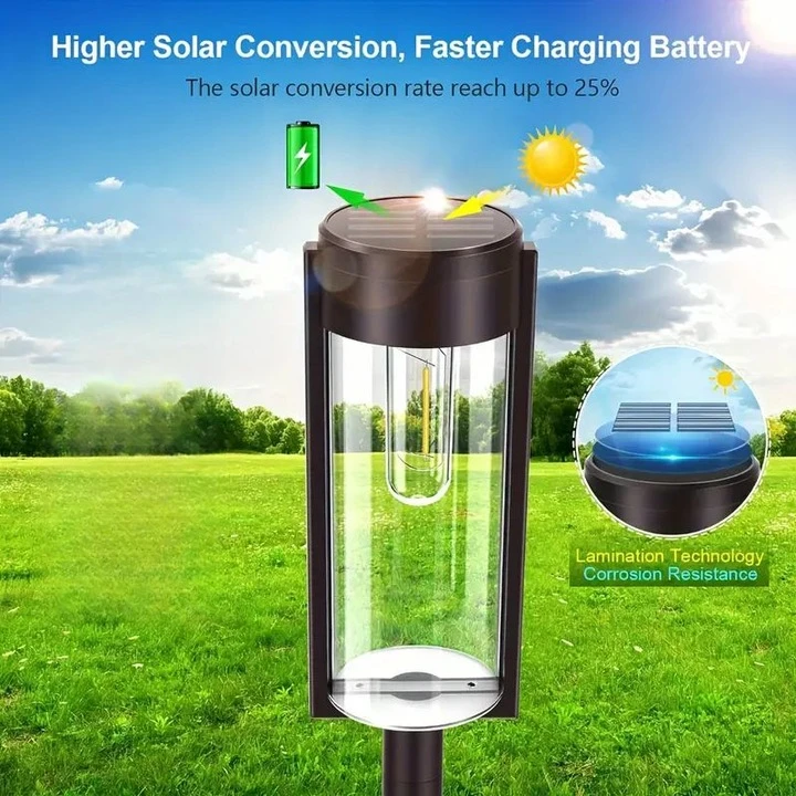 Lampa solara de gradina 1+1 Gratis Tip Felinar LED 55Cm Rezitenta la intemperii IP65 Lumina calda Pentru Curte, Alee, Drum - imagine 3