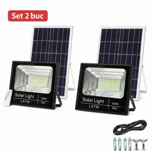 set 2x proiector solar 100w pro light 7600 lumeni