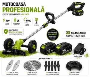 motocoasa electrica profesionala cu roti detasabile