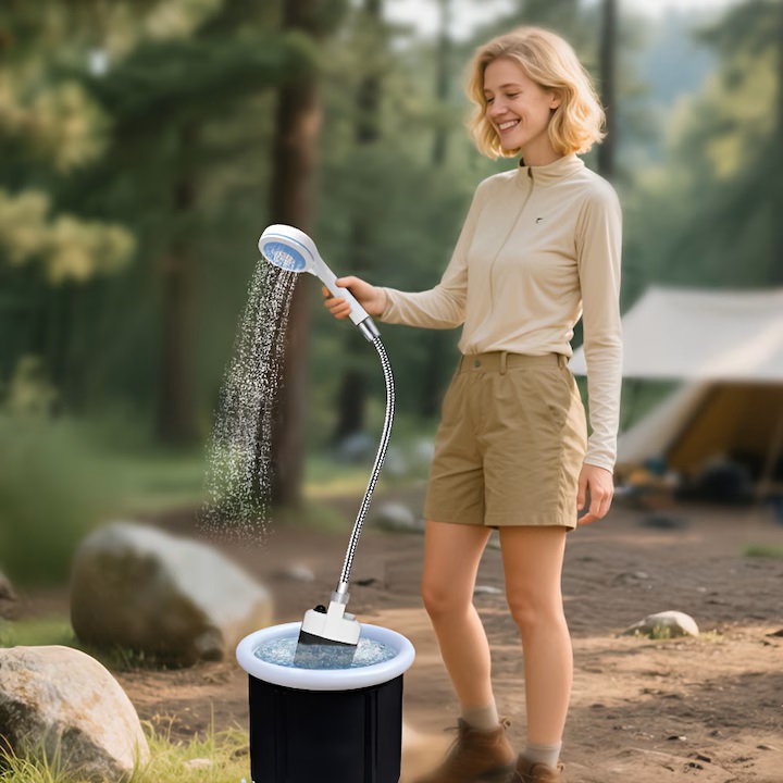 Duș Portabil Reîncărcabil cu Acumulator, Furtun 1.5M și Jet Puternic de Apă Autonomie Mare, Ideal pentru Camping, Plajă, Rulotă și Călătorii - imagine 6