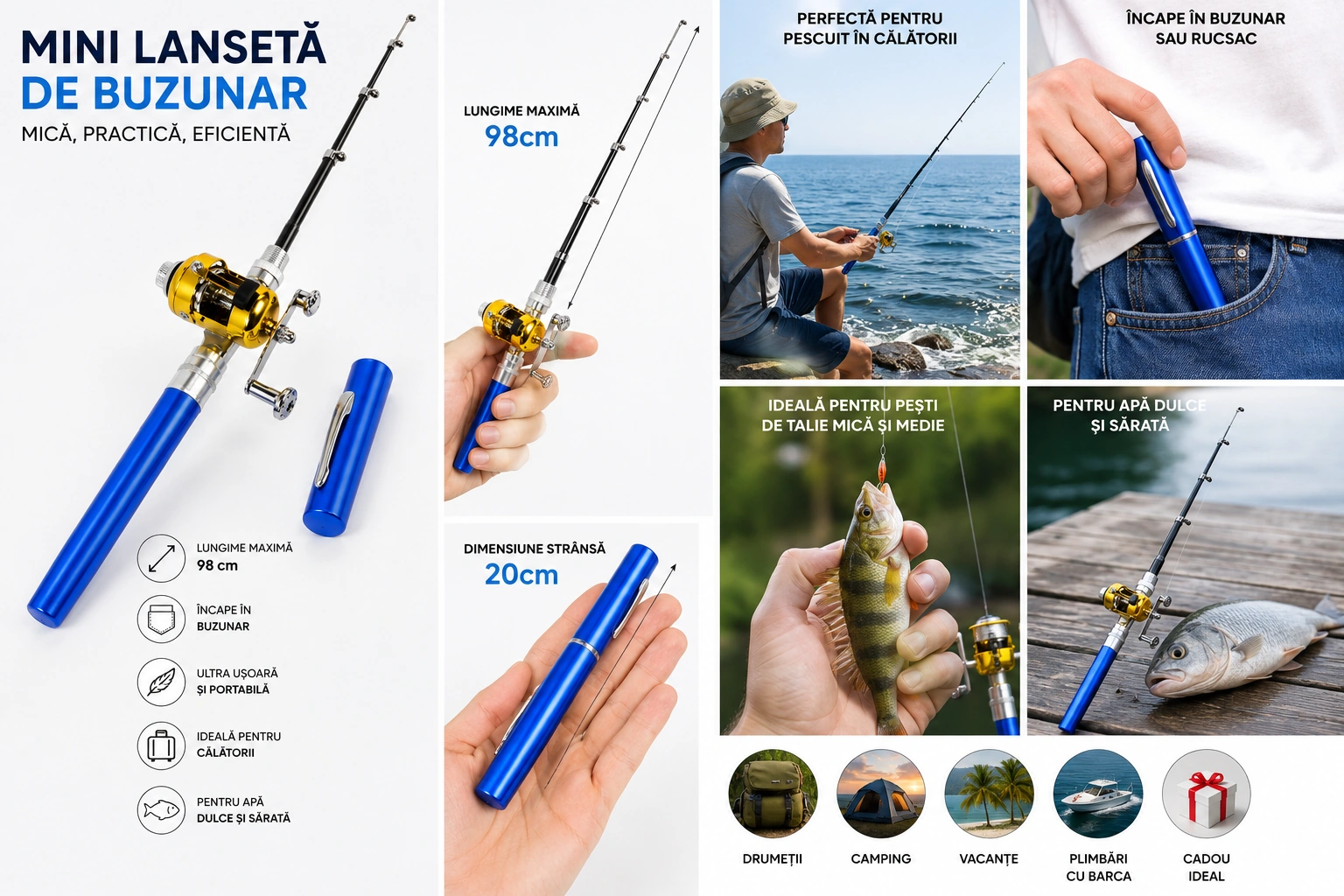 Mini Lansetă de Buzunar Telescopică cu Mulinetă Ultra Portabilă, Tip Pix, pentru Pescuit în Călătorii și Camping - imagine 2