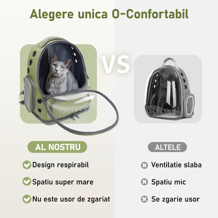 Rucsac Portabil pentru Transport Animale de Companie, cu Hublou Transparent și Design Respirabil, Buzunare Laterale, Material Oxford Rezistent, Ideal pentru Pisici și Câini de Talie Medie, Suportă până la 9 Kg, 33 x 27 x 42 cm, Verde - imagine 3