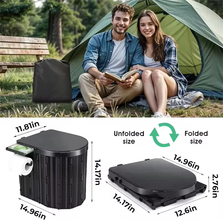 Toaletă Portabilă Pliabilă Premium pentru Camping și Mașină, WC Mobil Multifuncțional cu Capac, Suport Hârtie Igienică, Saci Menajeri și Plicuri Absorbante Incluse, Ideală pentru Drumeții, Rulotă, Pescuit, Picnic, Călătorii și Situații de Urgență, Design Compact și Rezistent pentru Adulți și Copii - imagine 6