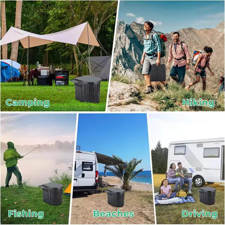 Toaletă Portabilă Pliabilă Premium pentru Camping și Mașină, WC Mobil Multifuncțional cu Capac, Suport Hârtie Igienică, Saci Menajeri și Plicuri Absorbante Incluse, Ideală pentru Drumeții, Rulotă, Pescuit, Picnic, Călătorii și Situații de Urgență, Design Compact și Rezistent pentru Adulți și Copii - imagine 4