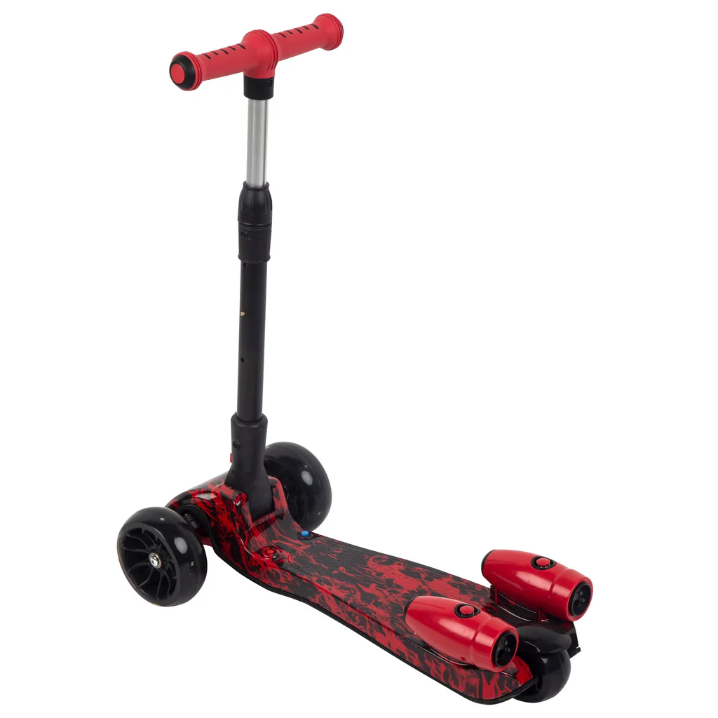 Trotineta pentru Copii cu Efect de Fum, Lumini LED Multicolore si 3 Roti Late pentru Stabilitate, Ghidon Reglabil pe Inaltime, Platforma Antiderapanta, Design Sport Rosu-Negru, pentru Baieti si Fete - imagine 7