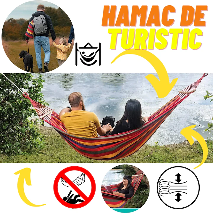 1+1 GRATIS Hamac Suspendat Cu Bara de Lemn, 80×200 cm pentru Grădină, Terasă și Camping Rezistență 150 kg, Confort Maxim - imagine 6