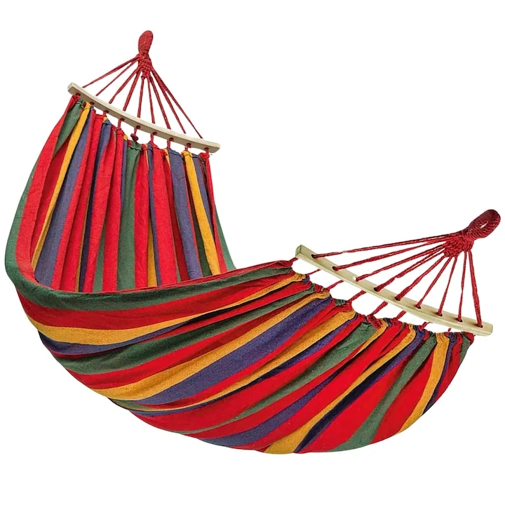 1+1 GRATIS Hamac Suspendat Cu Bara de Lemn, 80×200 cm pentru Grădină, Terasă și Camping Rezistență 150 kg, Confort Maxim - imagine 8