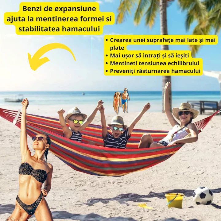 1+1 GRATIS Hamac Suspendat Cu Bara de Lemn, 80×200 cm pentru Grădină, Terasă și Camping Rezistență 150 kg, Confort Maxim - imagine 5