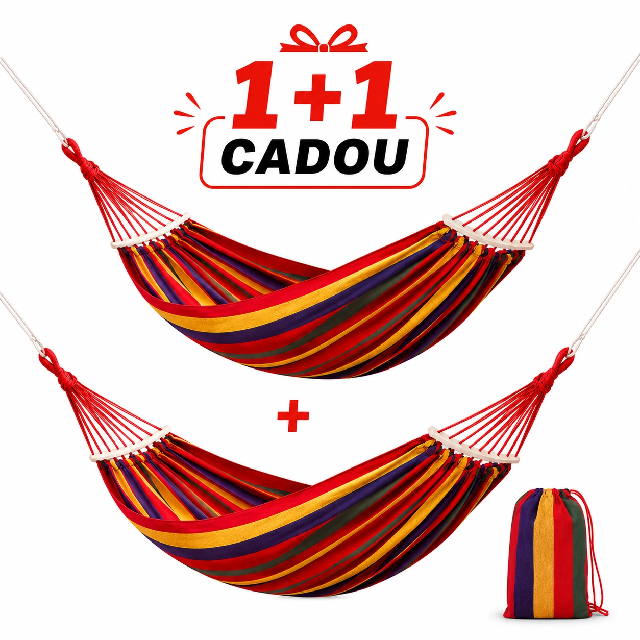 1+1 gratis hamac suspendat cu bara de lemn 80x200 cm