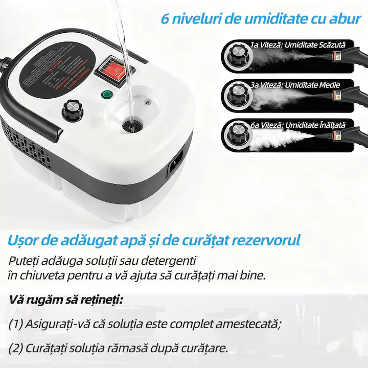 Aparat Profesional de Curățare cu Abur Sub Presiune 1500W Curățitor Multifuncțional pentru Casă și Auto, Temperatură Înaltă, Rezervor Mare de Apă, 9 Accesorii Complete, Curățare și Dezinfectare Fără Detergenți, pentru Canapele, Saltele, Băi, Bucătării, Geamuri, Gresie, Rosturi, Tapițerie și Interior Auto - imagine 6