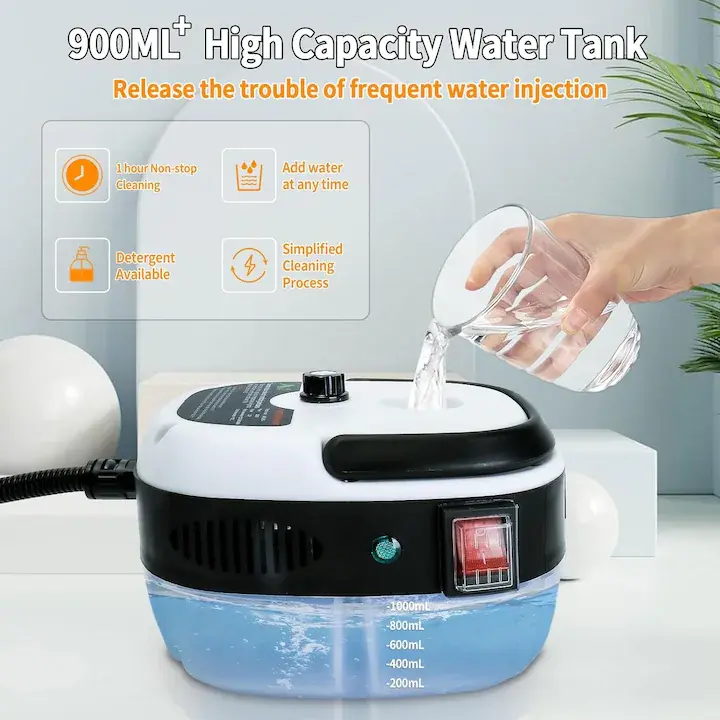Aparat Profesional de Curățare cu Abur Sub Presiune 1500W Curățitor Multifuncțional pentru Casă și Auto, Temperatură Înaltă, Rezervor Mare de Apă, 9 Accesorii Complete, Curățare și Dezinfectare Fără Detergenți, pentru Canapele, Saltele, Băi, Bucătării, Geamuri, Gresie, Rosturi, Tapițerie și Interior Auto - imagine 9