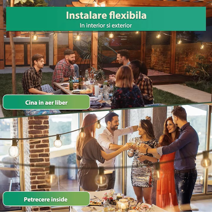 Ghirlanda Luminoasa solara Lumina Alb cald, 10M, Interconectabila, 4 Moduri de Iluminare, Becuri LED, Telecomanda inclusa, Rezistenta la Apa - imagine 5