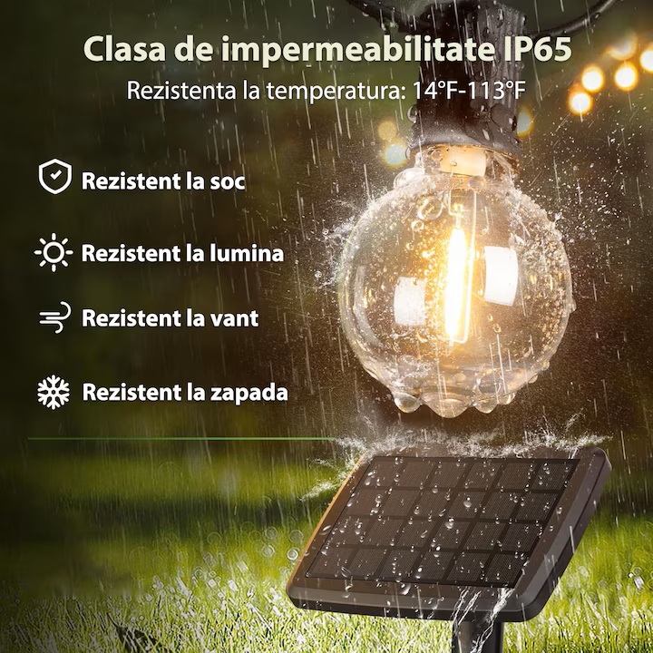 Ghirlanda Luminoasa solara Lumina Alb cald, 10M, Interconectabila, 4 Moduri de Iluminare, Becuri LED, Telecomanda inclusa, Rezistenta la Apa - imagine 3