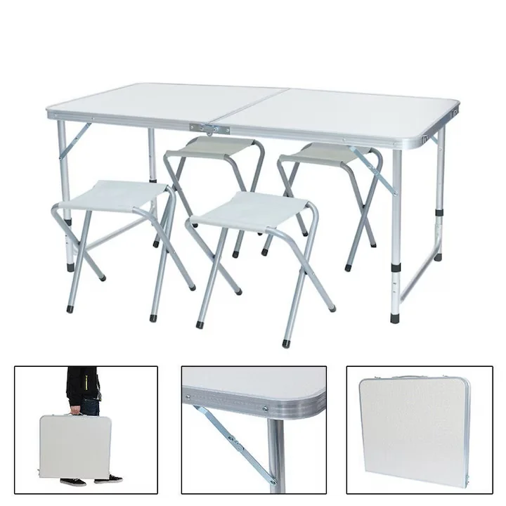 Masă Camping Pliabilă Premium cu 4 Scaune Incluse, Set Portabil din Aluminiu pentru 4 Persoane, Ideal pentru Picnic, Grădină, Terasă, Pescuit, Excursii și Activități în Aer Liber - imagine 9