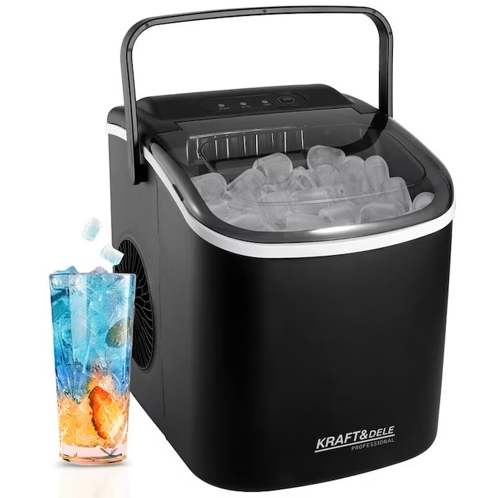 Mașină de făcut cuburi de gheață portabilă, 12 kg/24h, producție rapidă în 6-8 minute, capacitate 1.3 kg, rezervor mare de apă, operare silențioasă, panou tactil, autocurățare, consum redus de energie, ideală pentru casă, birou, camping și petreceri - imagine 5