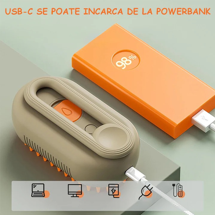 1+1 Perie de Masaj cu Aburi pentru Câini și Pisici Îndepărtează Părul Cazut, Reduce Năpârlirea, Curăță și Descurcă Blana, Hidratează și Relaxează Animalul de Companie, Peri Moi din Silicon, Desig Ergonomic, Potrivită pentru Toate Tipurile de Blană - imagine 7