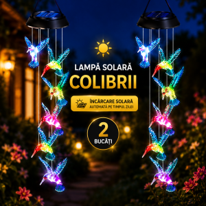 set 2x lampa solara suspendata cu 6 colibri led multicolori