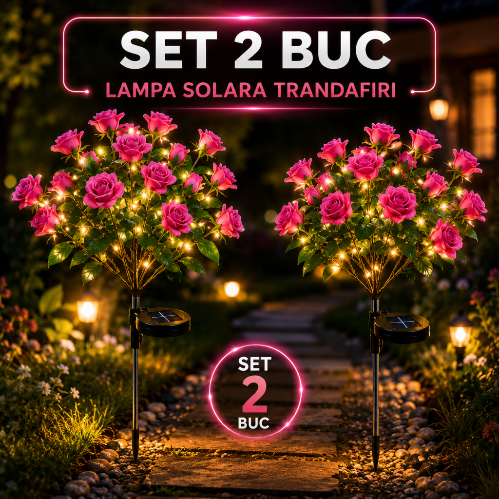 set lampi solare de gradina cu flori iluminate