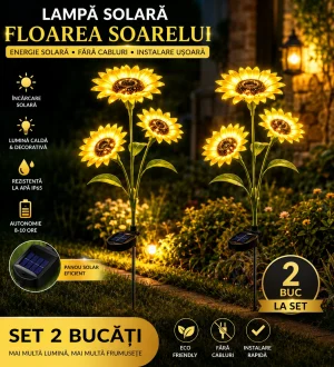 set 2x lampi solare decorative floarea soarelui