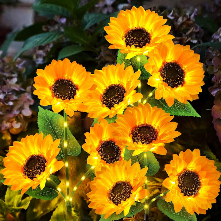 Set 2X Lămpi Solare Decorative Floarea Soarelui, Iluminare Caldă și Elegantă pentru Grădină, Terasă și Alei, Flori Luminoase cu Încărcare Solară și Aprindere Automată - imagine 7