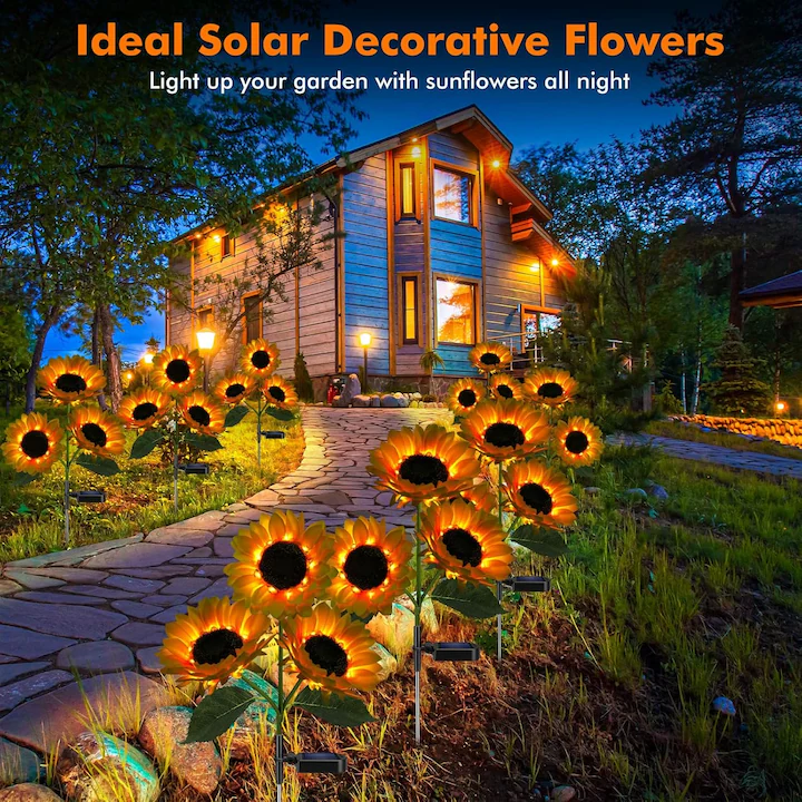 Set 2X Lămpi Solare Decorative Floarea Soarelui, Iluminare Caldă și Elegantă pentru Grădină, Terasă și Alei, Flori Luminoase cu Încărcare Solară și Aprindere Automată - imagine 6