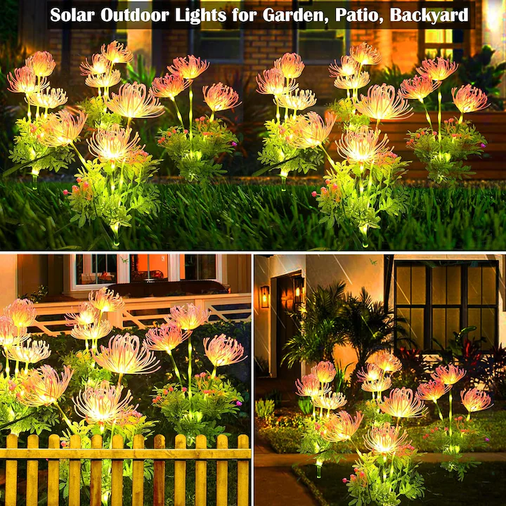 Set 2X Lămpi Solare Decorative Tip Crizantemă LED, Iluminare Caldă pentru Grădină, Terasă și Alei, Încărcare Solară Automată, Rezistente la Apă IP65, Flori Luminoase pentru Decor Exterior - imagine 8