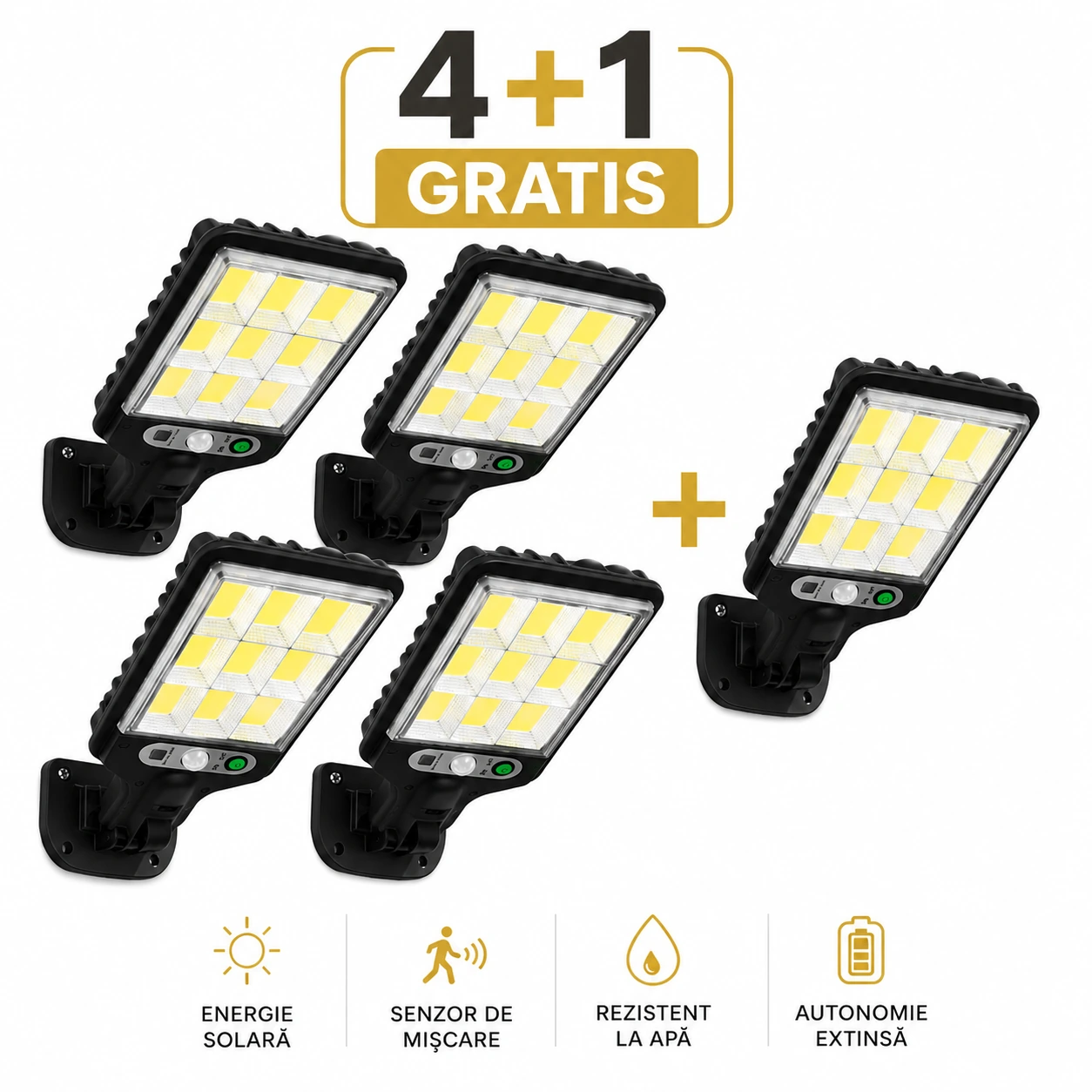 4+1 gratis lampa solara dasgut 160w 80 led cob 3500 lumeni 9 celule