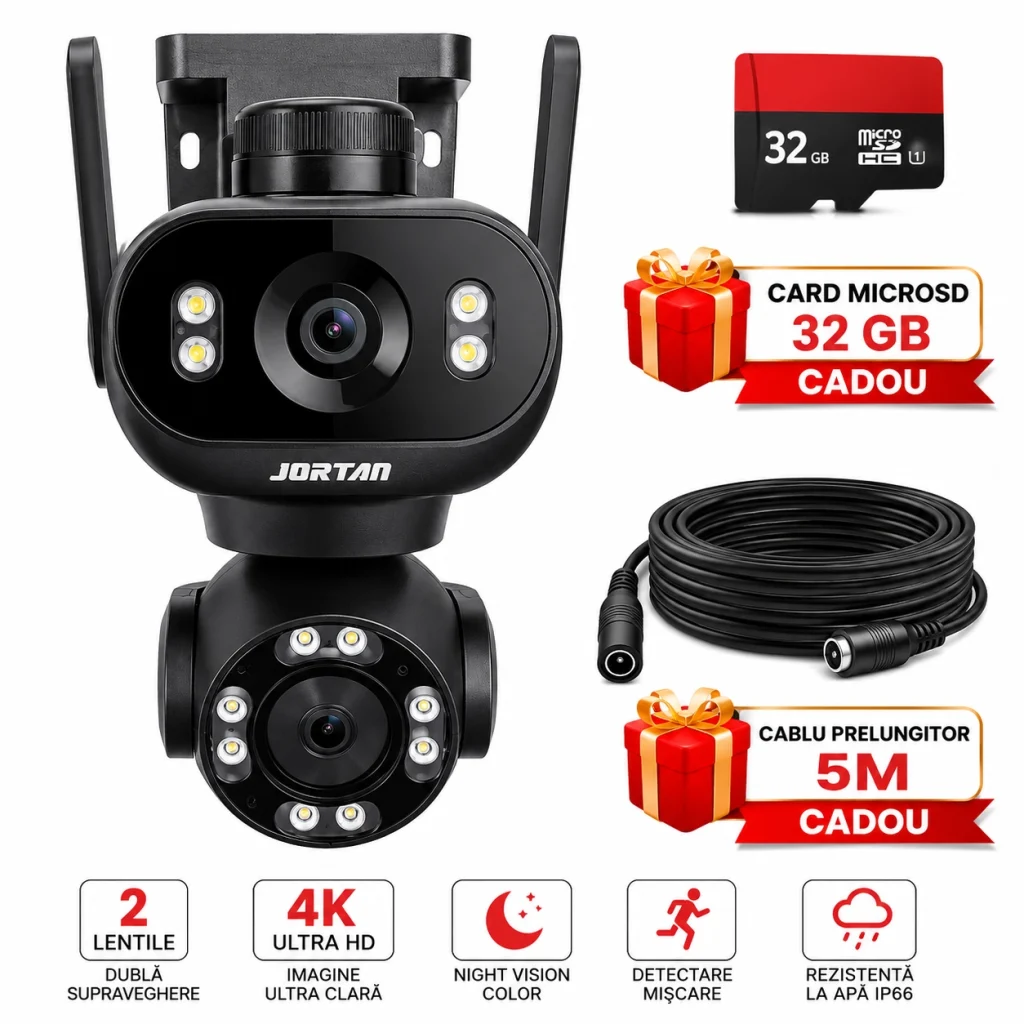 camera de supraveghere wifi jortan pro 8mp dual lens rotire 360