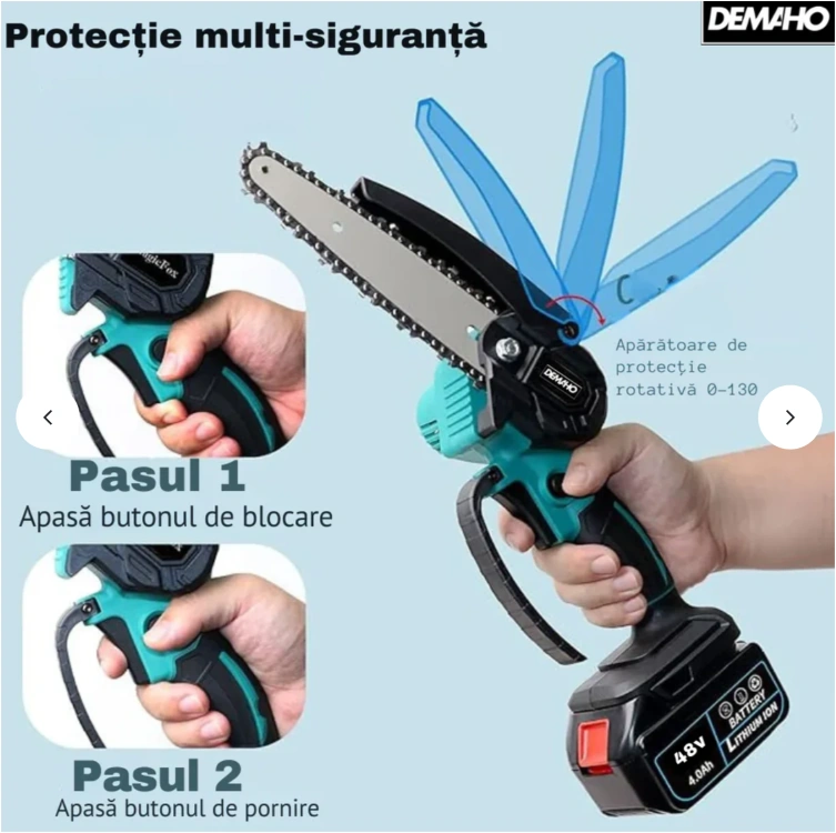 Pachet 1+1 Gratis Mini Fierăstrău Electric tip drujba cu Lanț Dasgut 550W, 4x Acumulatori 48V, 2x Lanțuri, 2x Lamă 6 inch, Puternic și Portabil - imagine 7