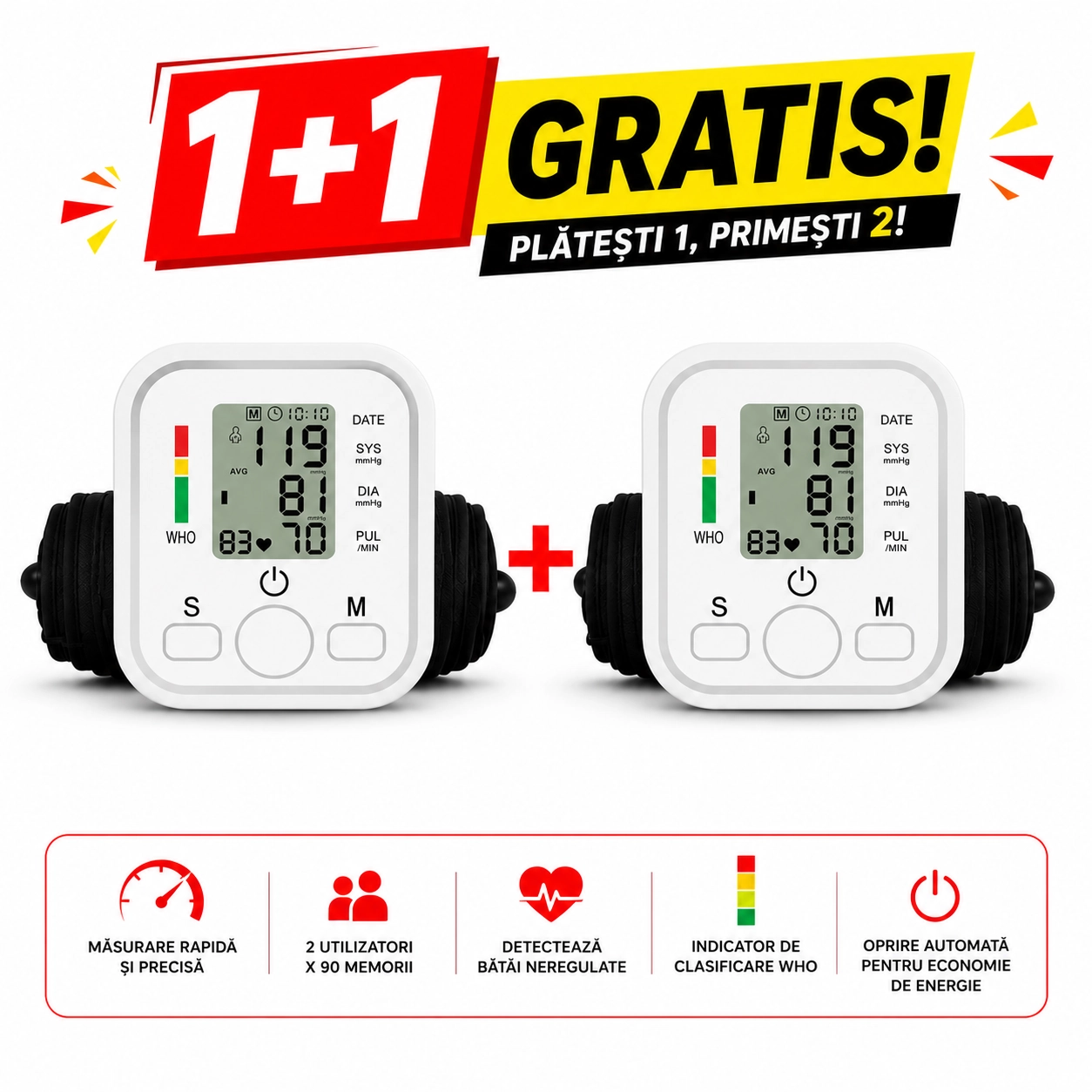 pachet 1+1 gratis tensiometru digital electronic de incheietura