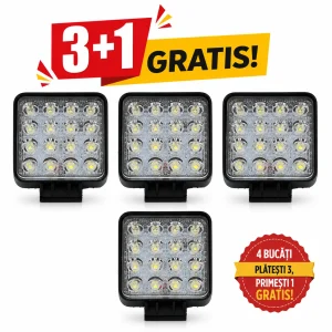 pachet 3+1 gratis proiector led auto din aluminiu 48w 16 led uri