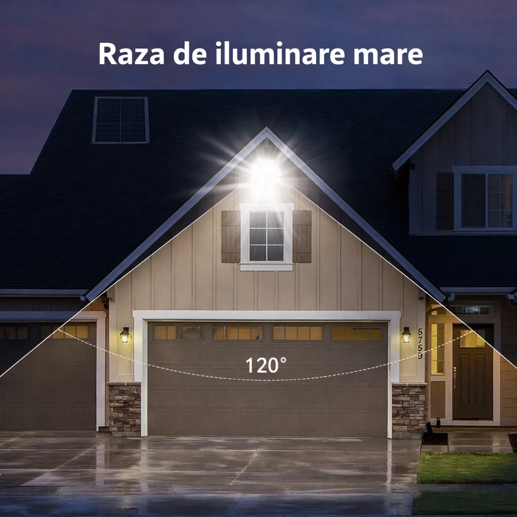 Proiector cu Panou Solar LED 600W, 8000 Lumeni, IP66, Telecomandă și Senzor de Lumină, Lampă Solară pentru Iluminat Exterior, Curte, Grădină, Parcare, Alei și Stradă - imagine 9