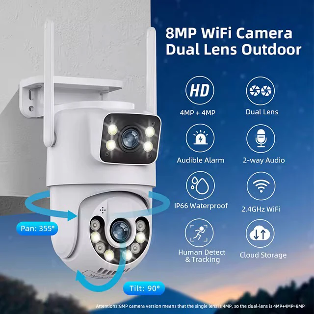 Set 2X Camera Supraveghere 8K Jortan Duala Ultra HD 8MP, Vedere color noaptea, Rotire 360°, 10X Zoom, inteligenta de urmarire, IP66, Acoperire Panoramică - imagine 5