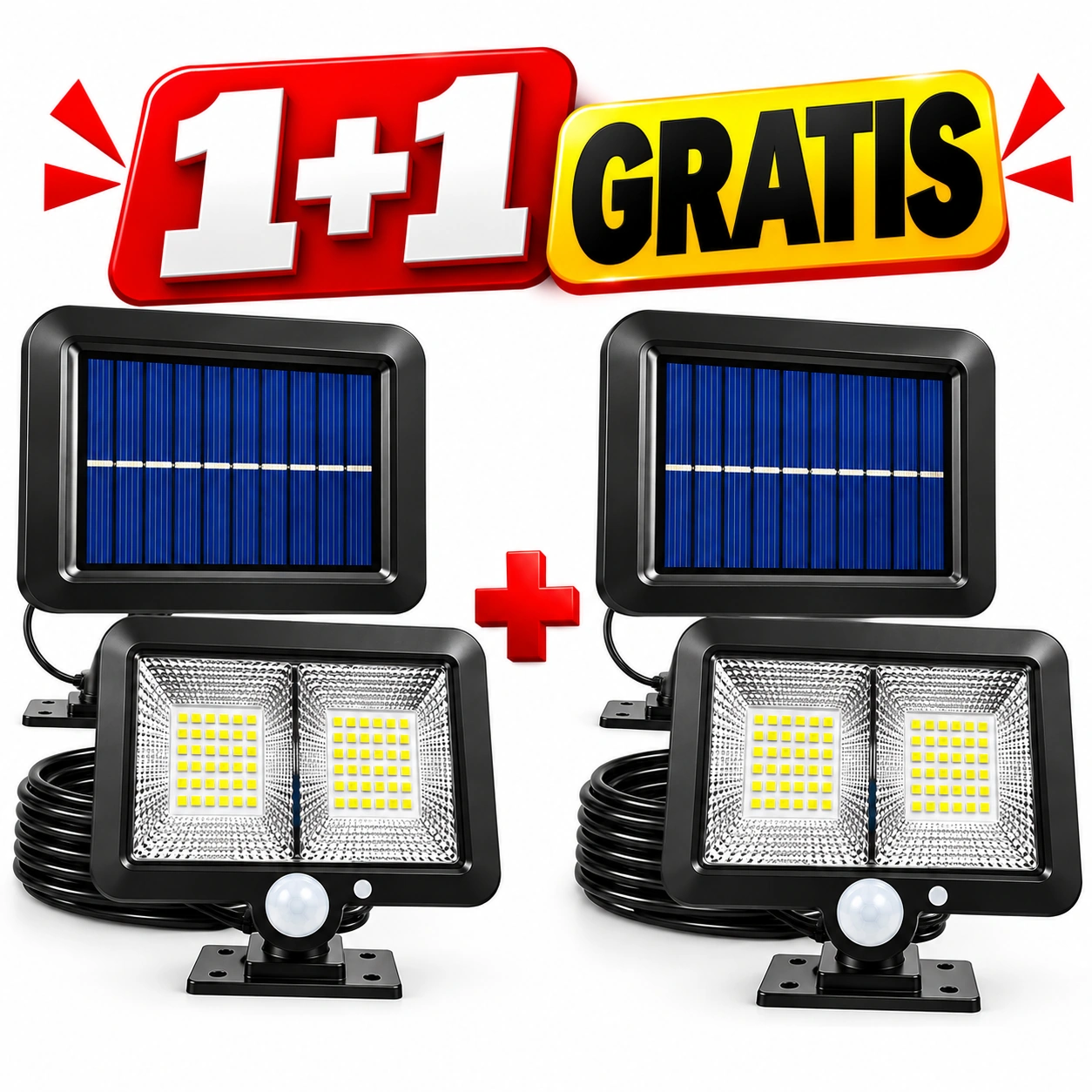 pachet 1+1 lampi-solare led cu panou solar separat 98 led