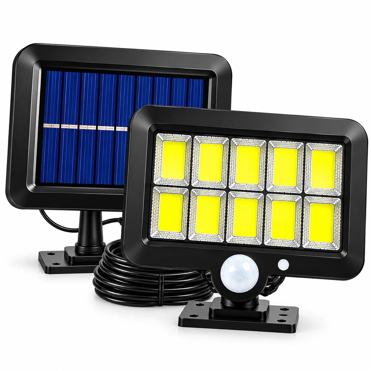 Set 3+1 Gratis Lămpi Solare LED COB de Exterior, 120 LED, Panou Solar Separat, Telecomanda Senzor de Mișcare Telecomandă, 3 Moduri de Iluminare, Cablu 5 Metri, Autonomie până la 12 Ore, Rezistență la Apă IP65 - imagine 3
